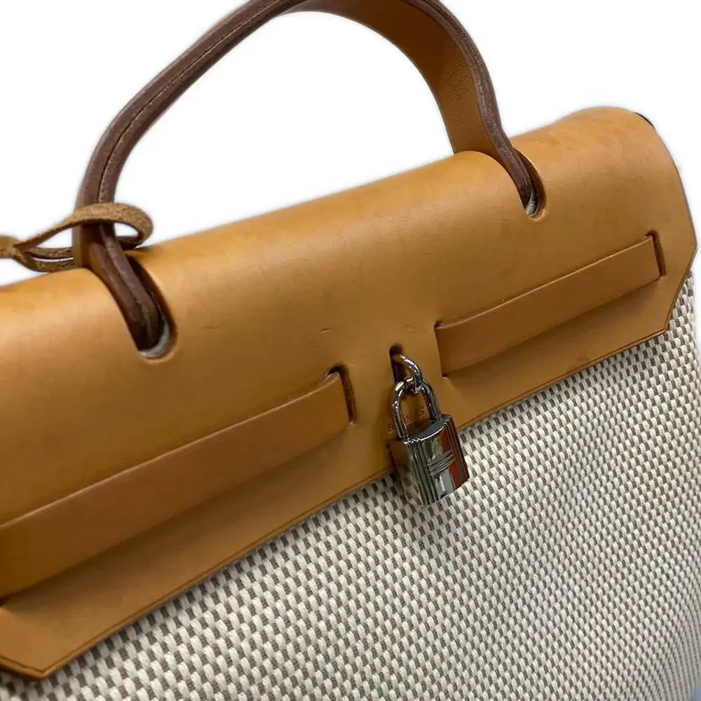 Hermès Herbag PM Handbag Cream Brown Toile GM Leather